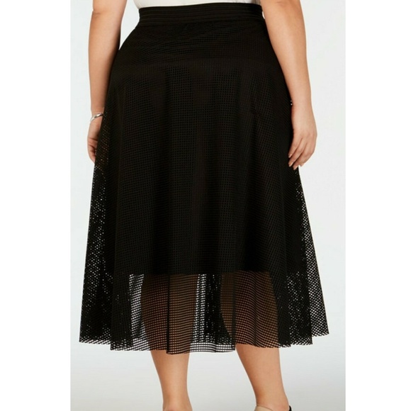 Alfani Mesh Midi Skirt Plus Size 0X Deep Black Citron Mix - Picture 2 of 2